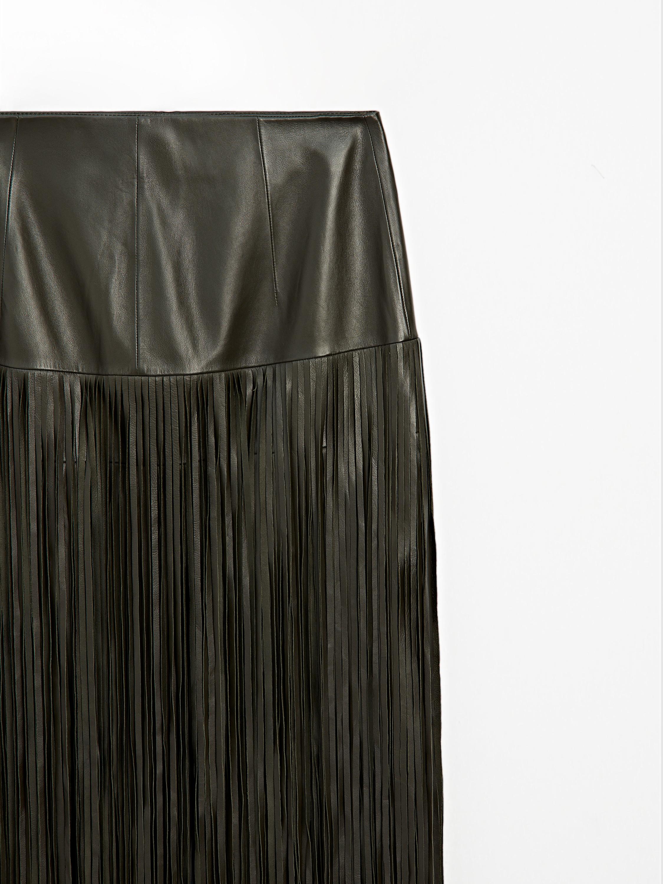 Nappa leather midi skirt with fringing - STUDIO